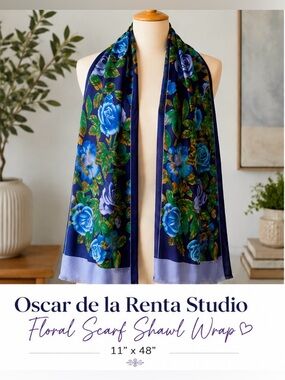 Oscar de la Renta Studio Floral Scarf Shawl Wrap Blue Purple 48”